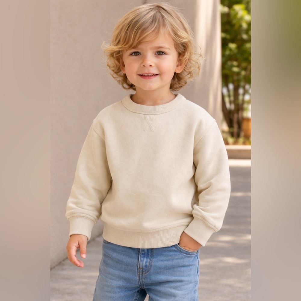 ZARA Kids Cream Crewneck Sweatshirt 3T Minimal Classic Cotton